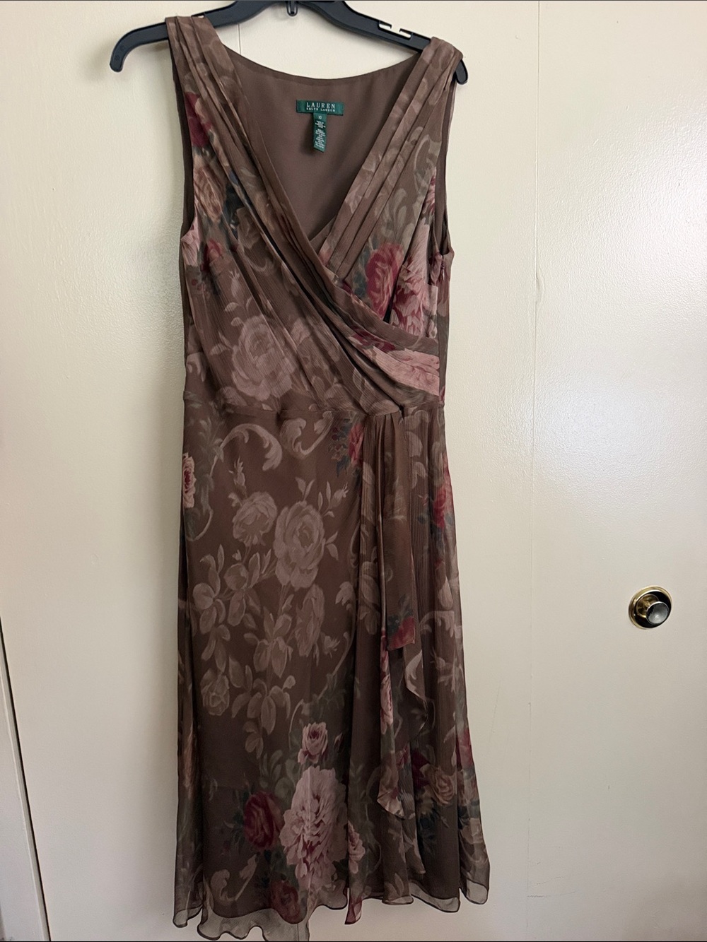 Ralph Lauren Brown Floral Wrap-Style Sleeveless Dress - Size 10